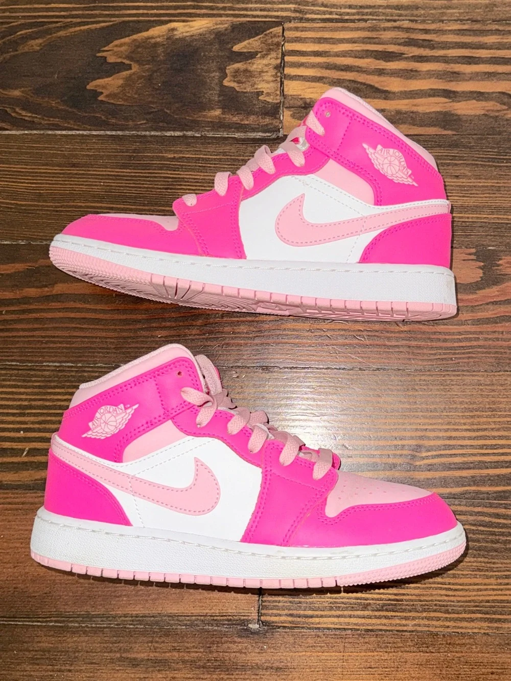 Jordan Kids High-Top Sneakers in Hot Pink and Light Pink with White